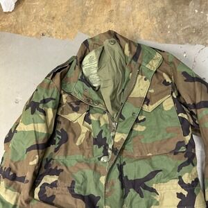Vintage US Military M-65 Field Coat Woodland Camo Jacket 1989 Medium Long M65